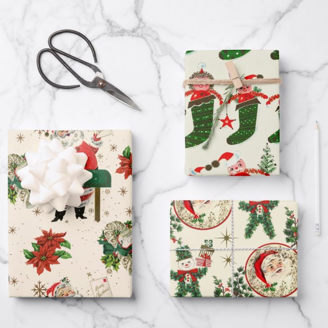 Retro Treasures Christmas Wrapping Paper Sheets (Front)