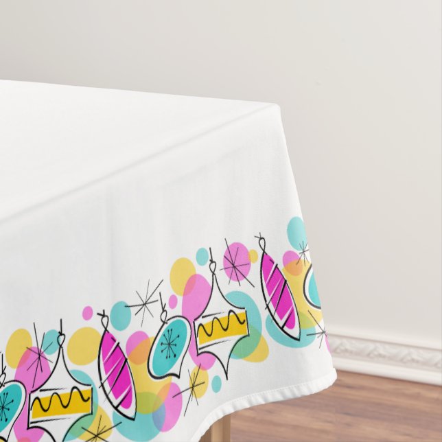 Retro Tree Baubles border tablecloth 50x72 (In Situ)