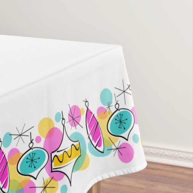 Retro Tree Baubles border tablecloth 60x84 (In Situ)
