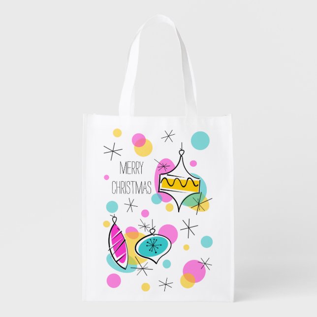 Retro Tree Baubles Christmas reusable bag (Front)