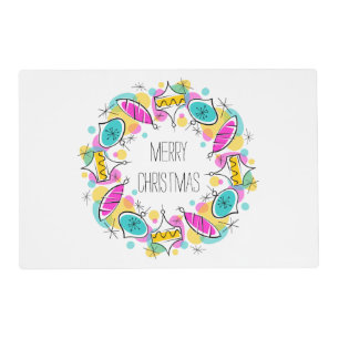 Retro Tree Baubles Circle Christmas placemat