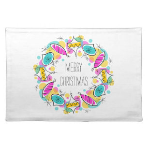 Retro Tree Baubles Circle Christmas placemat cloth