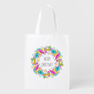 Retro Tree Baubles Circle Christmas reusable bag