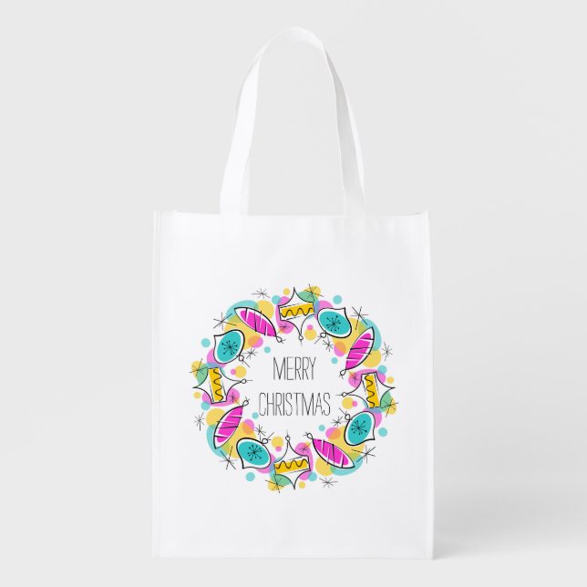 Retro Tree Baubles Circle Christmas reusable bag (Front)