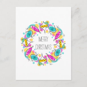 Retro Tree Baubles Circle Christmas vertical Holiday Postcard