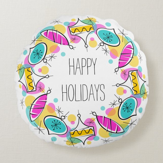 Retro Tree Baubles Circle Holidays round Pillow (Front)