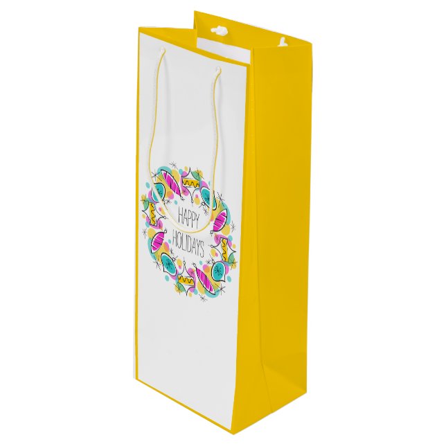 Retro Tree Baubles Circle Holidays wine yellow Gift Bag (Front Angled)