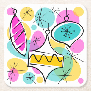 Retro Tree Baubles coaster square