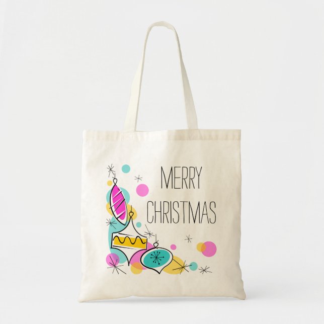 Retro Tree Baubles Corner Christmas budget tote (Front)
