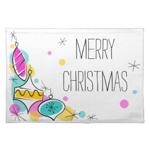 Retro Tree Baubles Corner Christmas placemat cloth