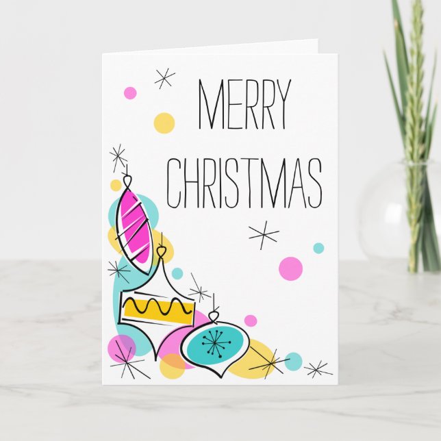 Retro Tree Baubles Corner Christmas vertical Holiday Card (Front)