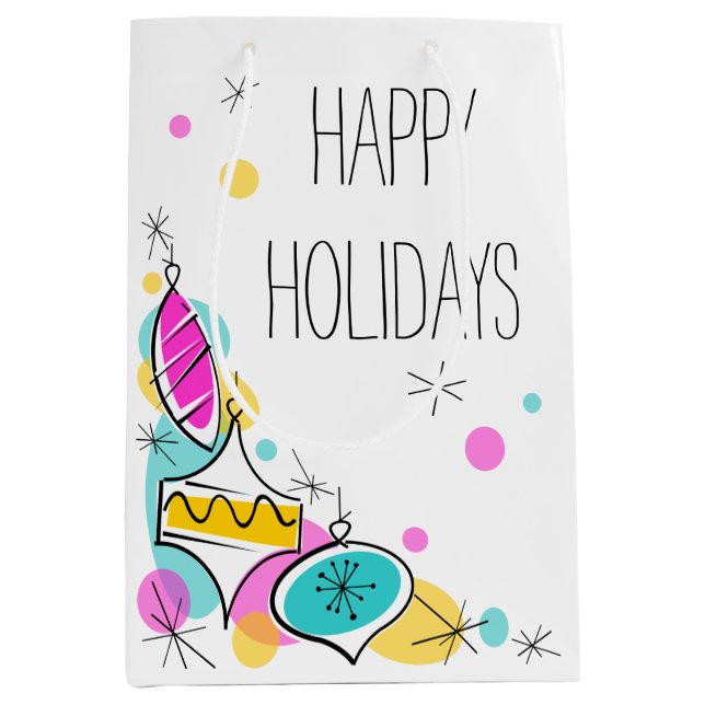 Retro Tree Baubles Corner Holidays medium Gift Bag (Front)
