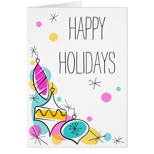 Retro Tree Baubles Corner Holidays text vertical Cards (Front)