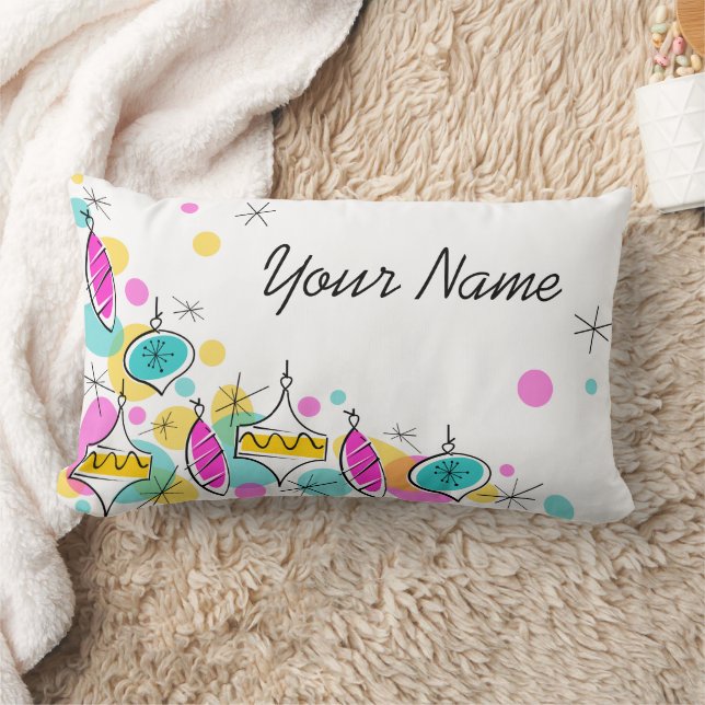 Retro Tree Baubles Corner Name lumbar Pillow (Blanket)
