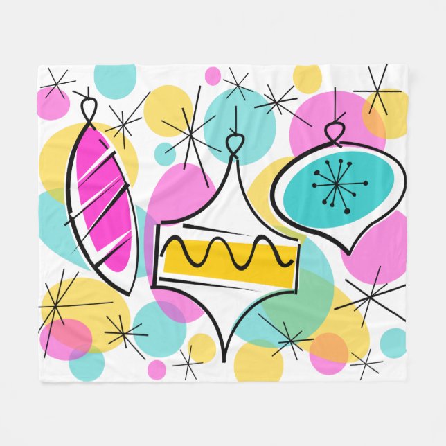 Retro Tree Baubles fleece blanket horizontal (Front (Horizontal))