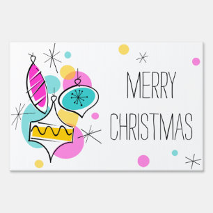 Retro Tree Baubles Group Christmas large Sign