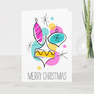 Retro Tree Baubles Group Christmas text vertical Holiday Card