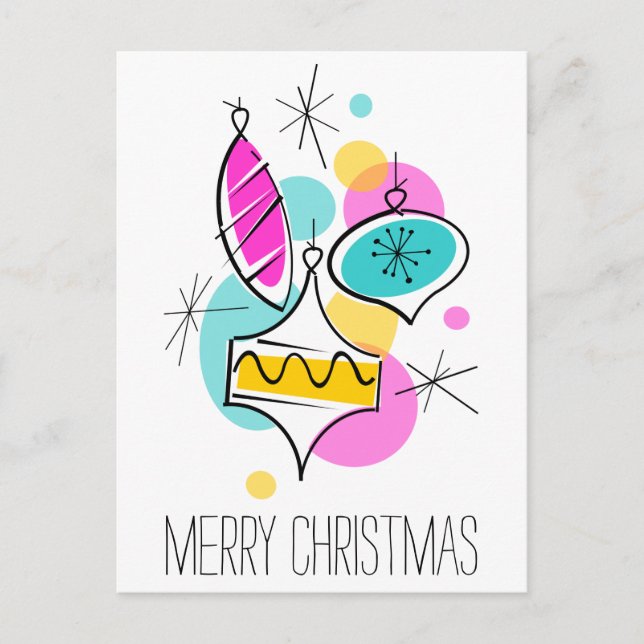 Retro Tree Baubles Group Christmas vertical Holiday Postcard (Front)