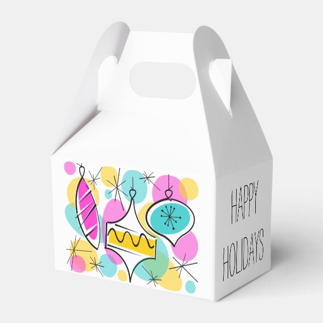 Retro Tree Baubles Happy Holidays gable Favor Boxes (Back Side)