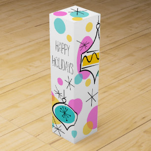 Retro Tree Baubles Happy Holidays wine box