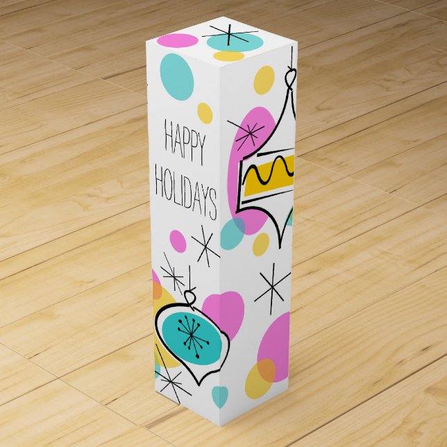 Retro Tree Baubles Happy Holidays wine box (Front)