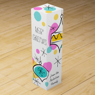 Retro Tree Baubles Merry Christmas Text wine box