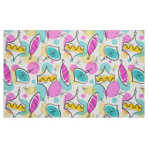 Retro Tree Baubles Multi 360 large pattern Fabric