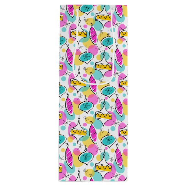 Retro Tree Baubles Multi gift bag wine (Front)