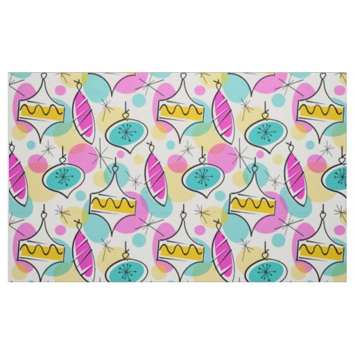 Retro Tree Baubles Multi large pattern Fabric
