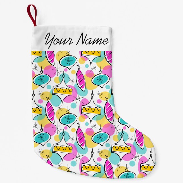 Retro Tree Baubles Multi Name stocking 2 sided (Front)