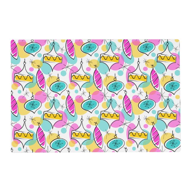 Retro Tree Baubles Multi placemat (Front)