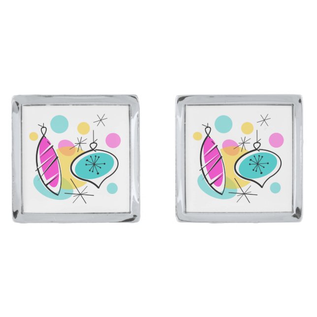 Retro Tree Baubles Pair cufflinks square (Front)