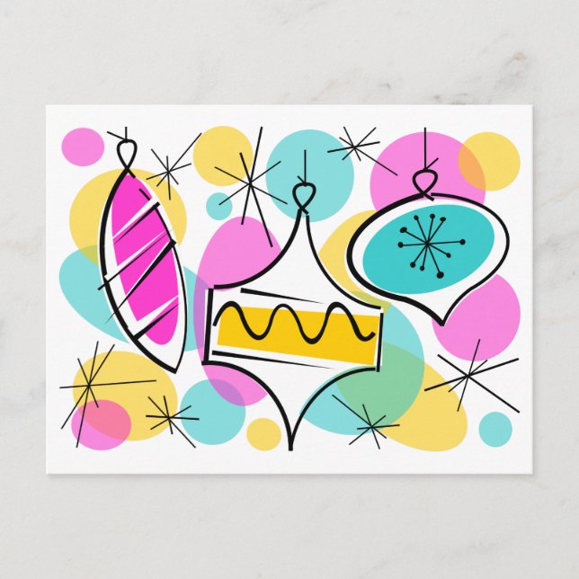 Retro Tree Baubles postcard (Front)