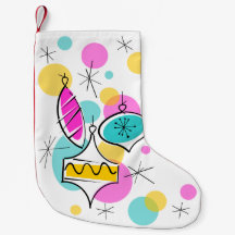 Retro Tree Baubles stocking red back