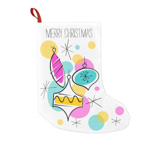 Retro Tree Baubles Text stocking red back