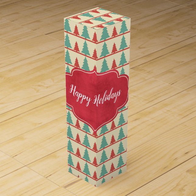 Retro Tree Silhouettes Customizable Wine Box (Front)