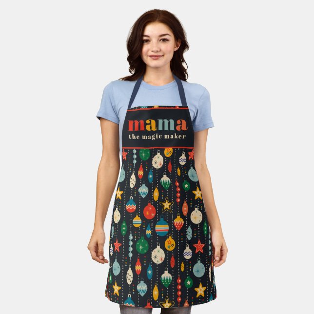 Retro Tree Toys Ornaments Mama Christmas Kitchen Apron (Worn)