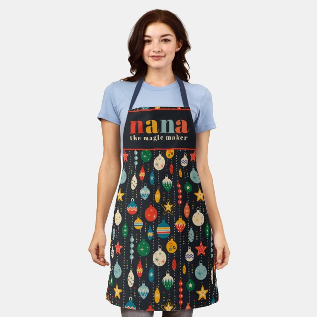 Retro Tree Toys Ornaments Nana Christmas Kitchen Apron (Worn)