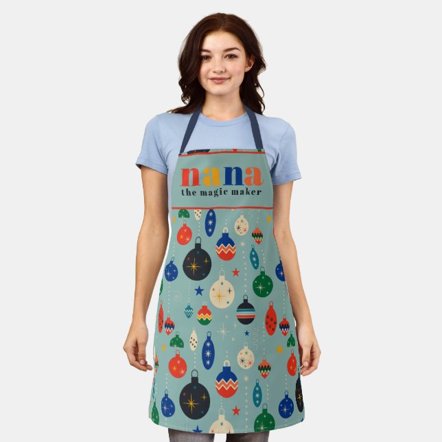 Retro Tree Toys Ornaments Nana Christmas Kitchen Apron (Worn)