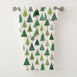 Retro Trees Bath Towel Set