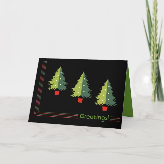 Retro Trees Christmas Greeting Cards (Front)