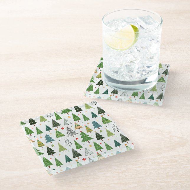 Retro Trees Glass Coaster (Angled)