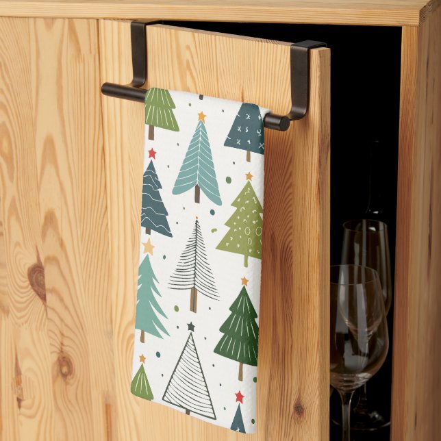 Retro Trees Kitchen Towel (Thirds Fold)
