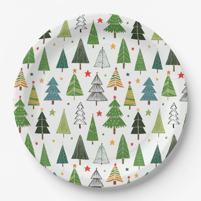 Retro Trees Paper Plates (Front)