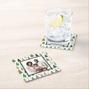 Retro Trees Square Paper Coaster