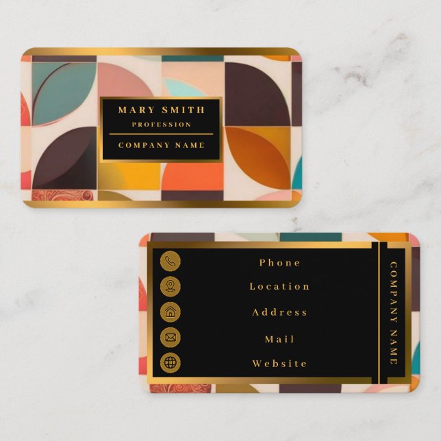 Retro Trendy Abstract Squares Collection Business Card (Front/Back)