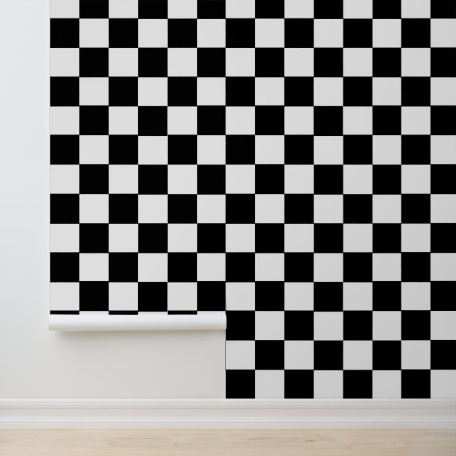 Retro Trendy Black White Checkered Square Pattern  Wallpaper (Application)