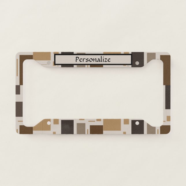 Retro & Trendy Brown Geometric Pattern Personalize License Plate Frame (Front)