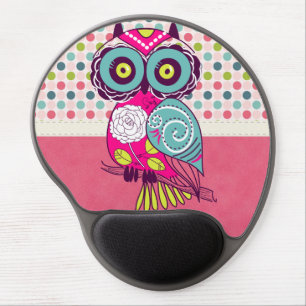 Retro Trendy Colorful Folk Art Owl Gel Mouse Pad