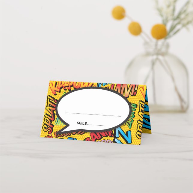Retro Trendy Comic Book Speech Bubble Place Card (Front)